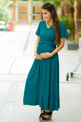 Φόρεμα εγκυμοσύνης σχεδιασμού μπροστινού κόμβου