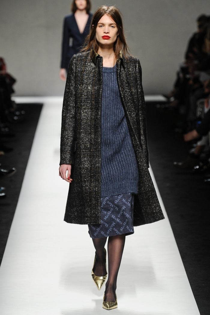 max-mara-mode-höst-2014-elegant-tweed-rock-mörkblå-tröja-kjol