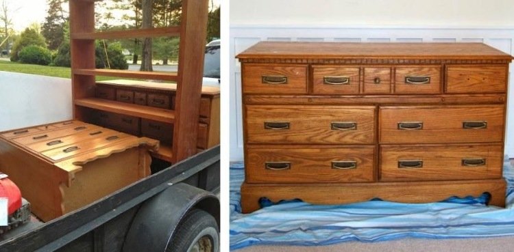 Renovering av möbler -gammal-massiv-trä-fräschning-upp-diy-lådor