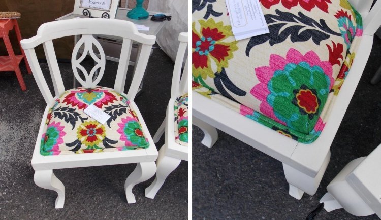 möbler-rekonditionering-stol-restaurering-klädsel-färgglatt-blommigt-mönster-trä-vitt