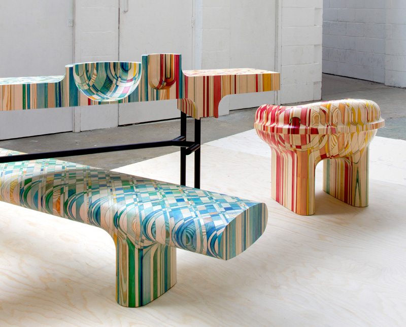 Möbler-plywood-bänk-färgglad-design-barnstol