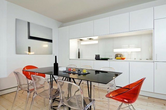 orange stolar akryl metall bord matplats kök design idéer