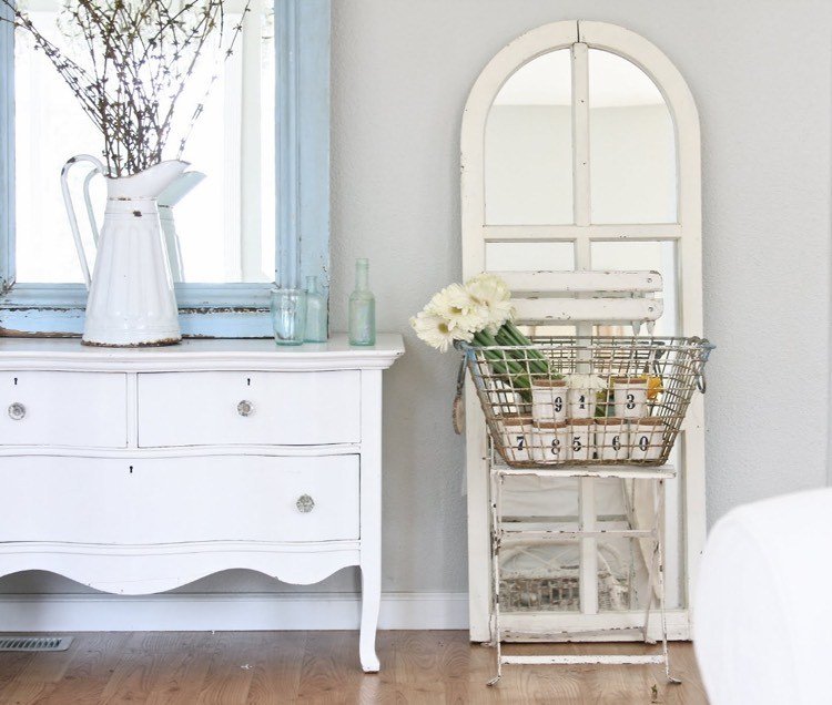 shabby-chic-style-dresser-pot-metal-folding-chair-wire basket