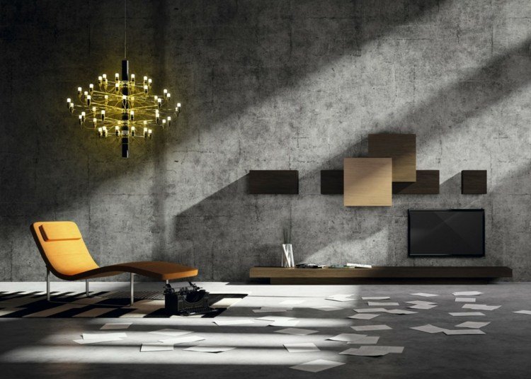 vardagsrum idé möbler samling collage betong solstol ljuskrona