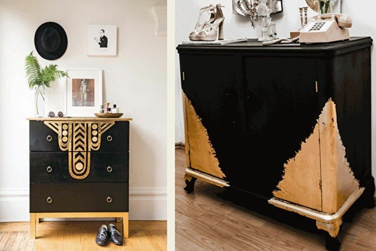 Försköna idéer för möbler med guldblad - gör oregelbundna mönster eller mönster själv