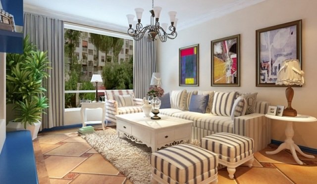 Living-idéer-Meditteran-med-stil-city-lägenhet-randig-möbler