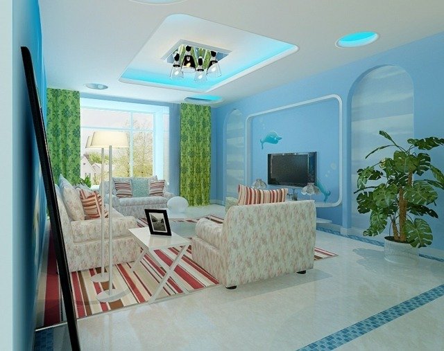 Marmorgolv-kakel-akvamarin-blå-färg-stoppade-möbler-med-ett-mönster