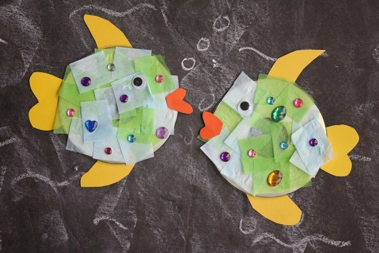 DIY -projekt för barn fiskar tinkerrester av papper strass
