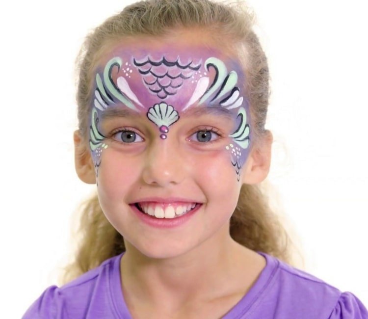 Sjöjungfru ansiktsmålning för barn och skalor fri handmålning