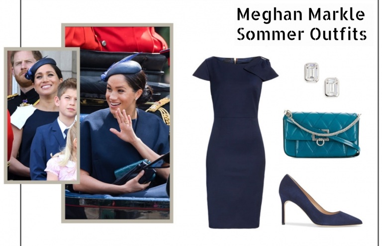 Meghan Markle Summer Outfit Dark Blue Pencil Dress Bröllopsgästidéer
