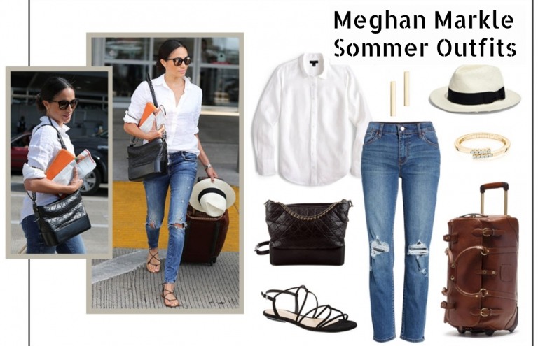 Meghan Markle sommarkläder, jeans, stråhatt, romerska sandaler