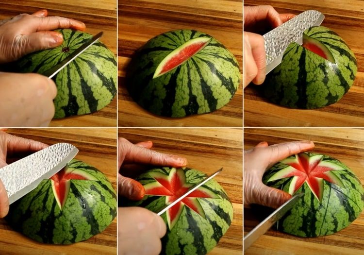 Instruktioner för en stjärnskärning i en vattenmelon