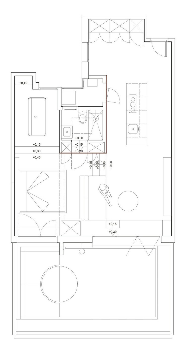 Planritning av mikrolägenheten Marina Apartment i Barcelona