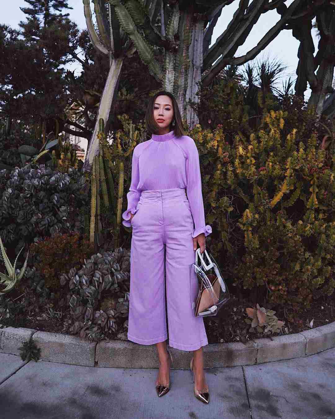 Millenial Purple Trend Color Lilac Cullotte -byxor kombinerar outfitidéer för kvinnor