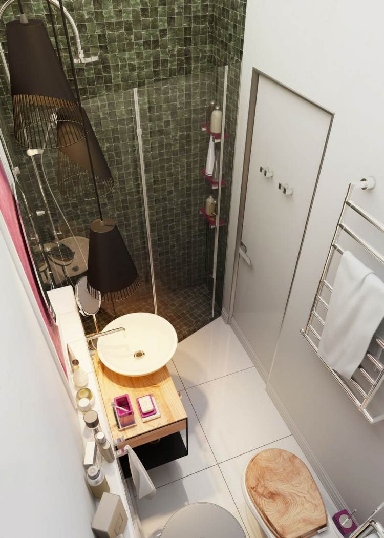 lägenhet design badrum mosaik kakel grön dusch handfat modern