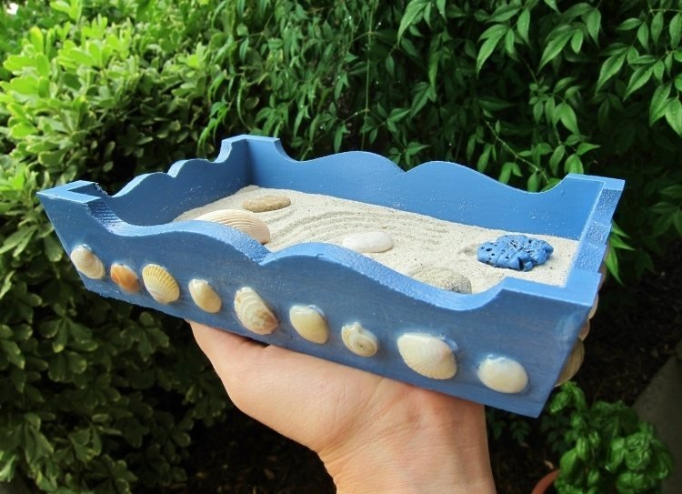 mini-zen-trädgård-gör-det-själv-blå-låda-musslor