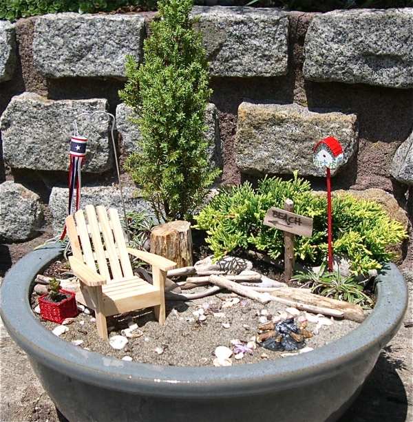 Miniature Gardens Planters Beach Liten Adirondack stol