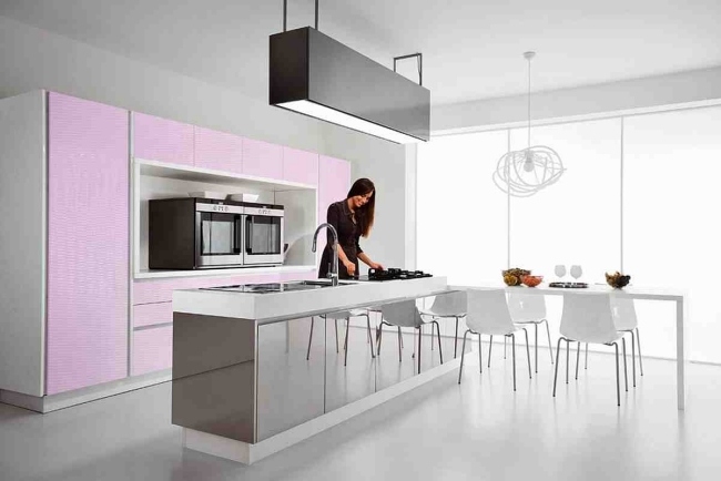 minimalism i köket grå rosa vita färger matplats