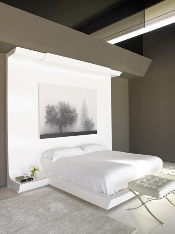 mörka väggar minimalism idéer för vitt sovrum