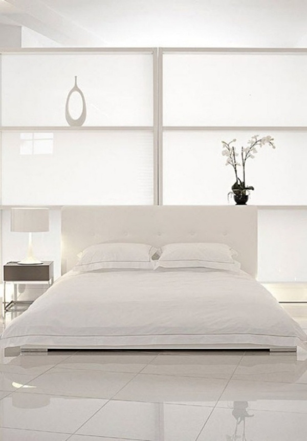 ljus hylla minimalism idéer för vitt sovrum