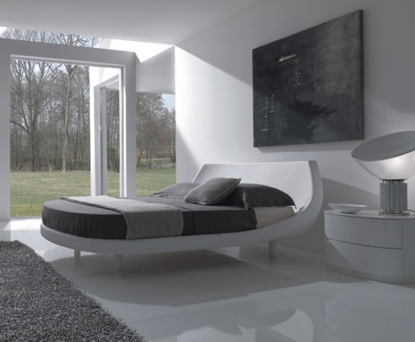 grå element minimalism idéer för vitt sovrum