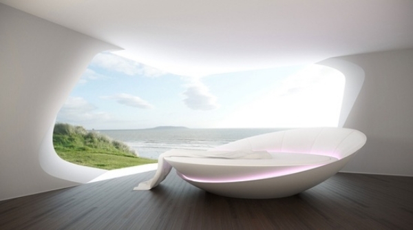 futuristiska design minimalism idéer för vitt sovrum