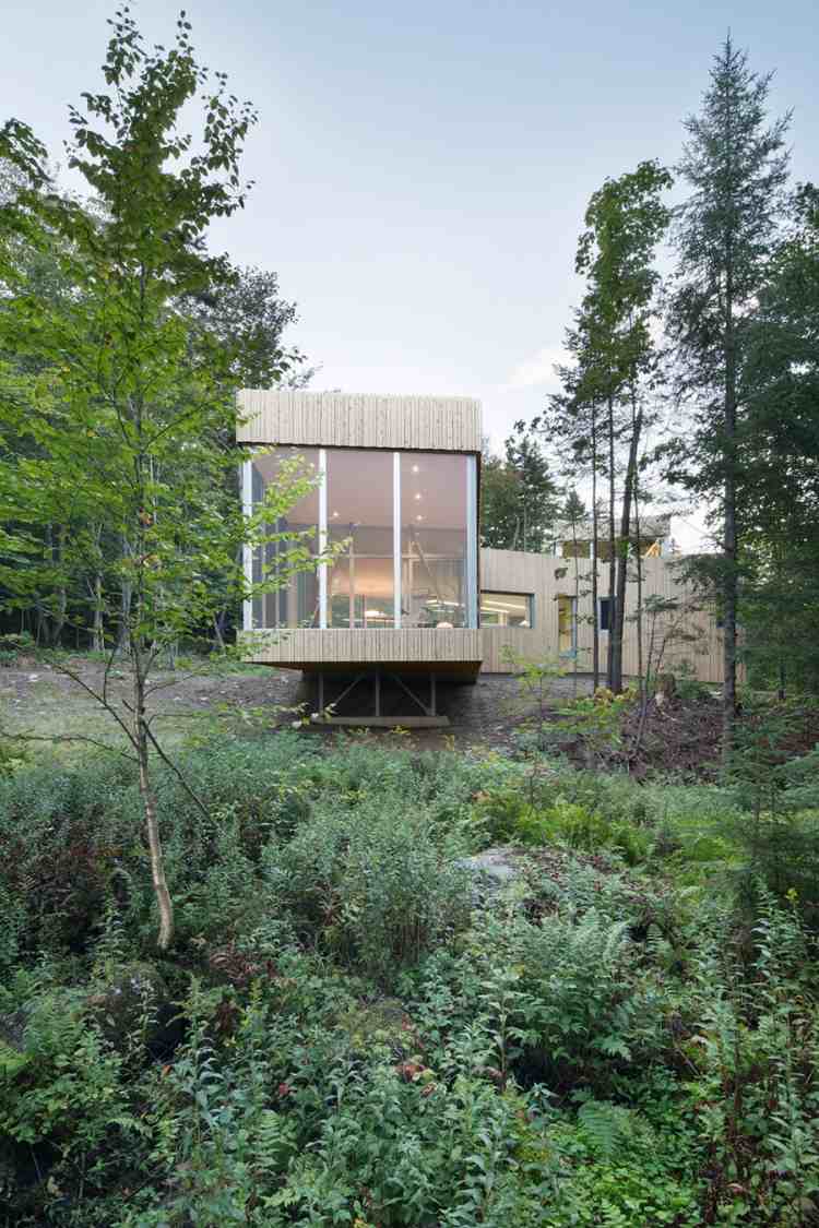 Minimalistiskt boende -natur-modernt-hus-arkitektur-skog-panoramafönster-trä
