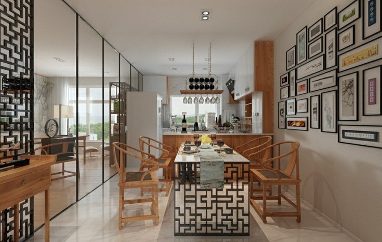 minimalistiska levande spegel-ytor-matbord-mönster-kinesiska