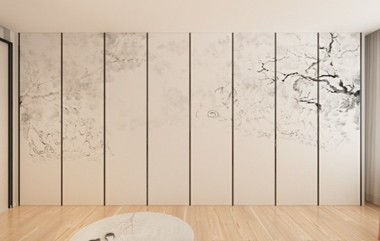 minimalistisk-levande-väggpaneler-garderob-idé-kinesiska-motiv-grenar