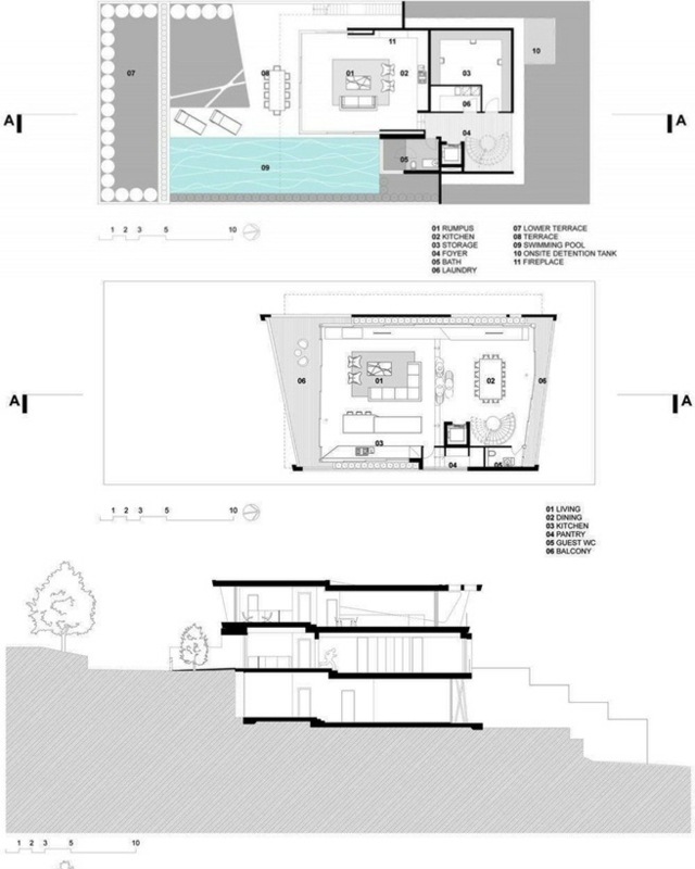 Arkitektur ritningar planritning stadsvilla med glasfasad