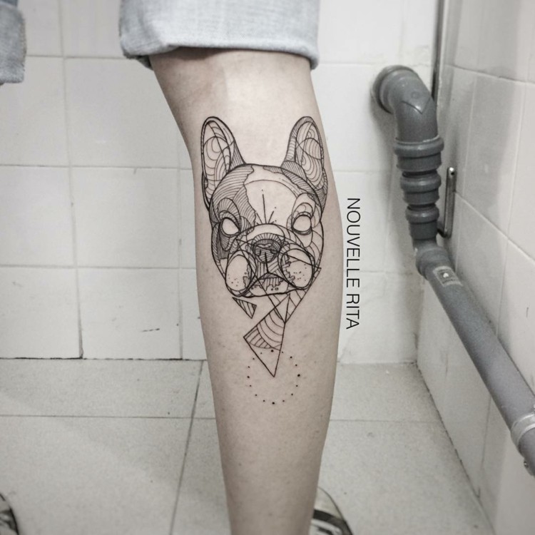 djur-tatueringar-geometriska-franska-bulldog-motiv-idé-rita-design