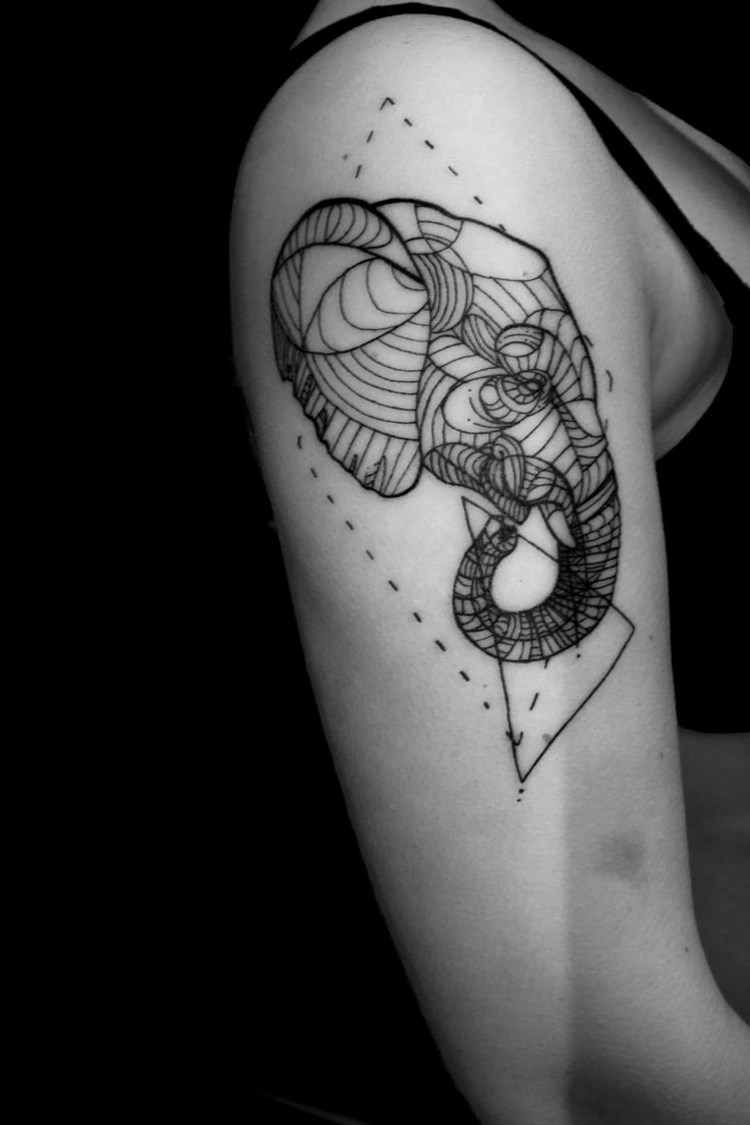djur-tatueringar-geometriska-elefant-stamm-linjer-överarm-djur-älskare