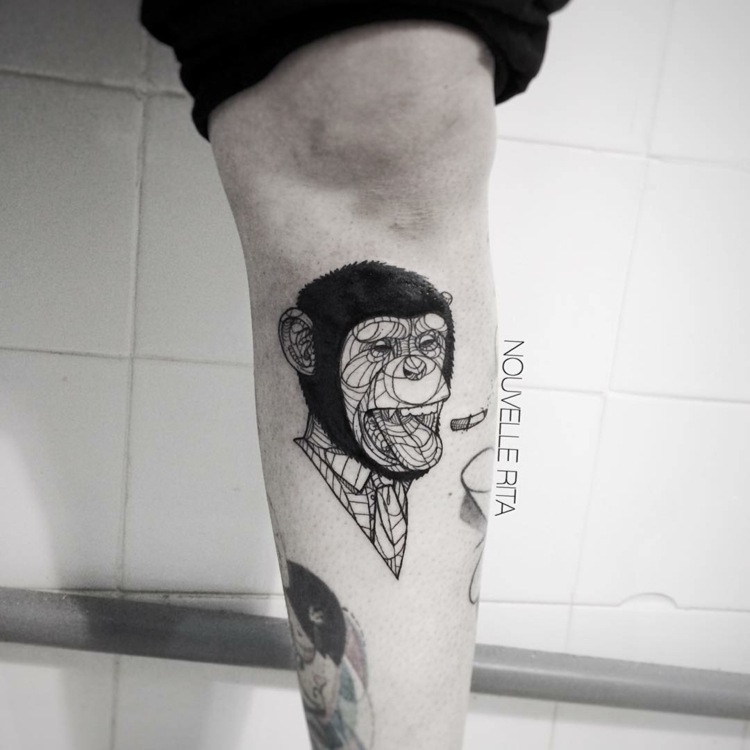 djur-tatueringar-geometriska-shin-schimpans-ap-tunga