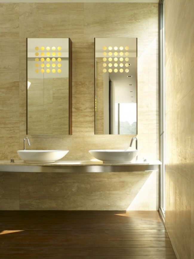 minimalistisk badrum fåfänga två stålplattor sandsten