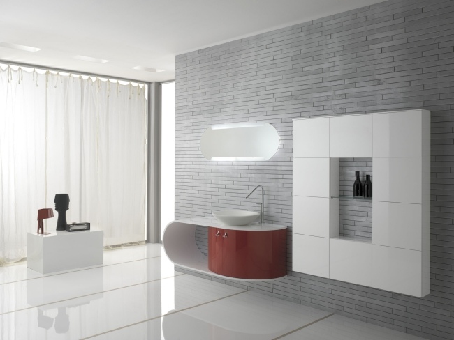 minimalistisk badrumsmöbeldesign handlösa geometriska former