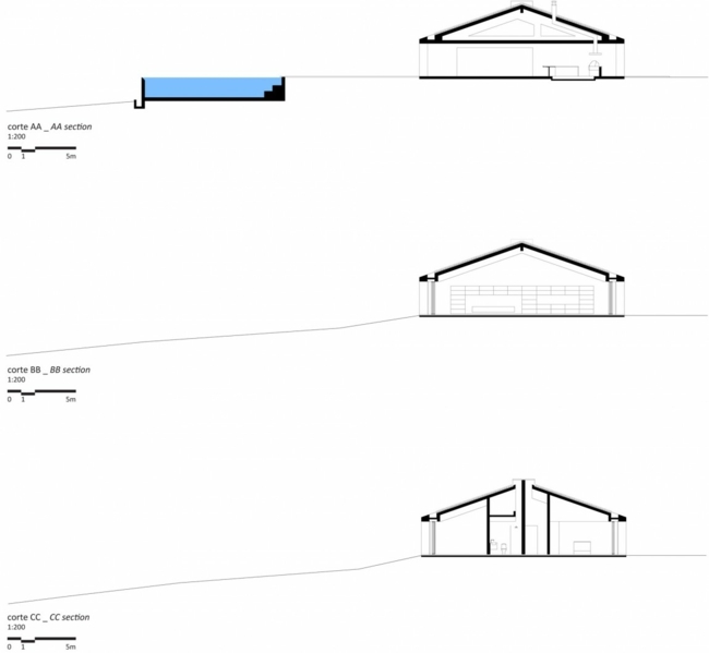 Träbyggnad modern arkitektur skiss sidovy