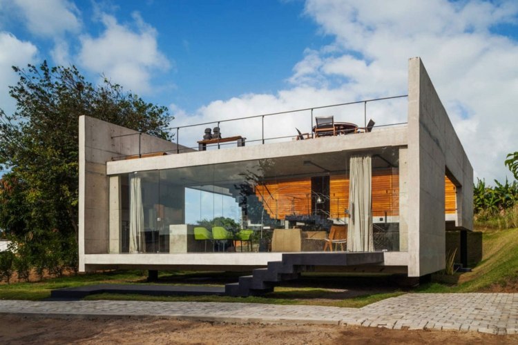 trä- och betongfönster fram-terrass-trappor-svart