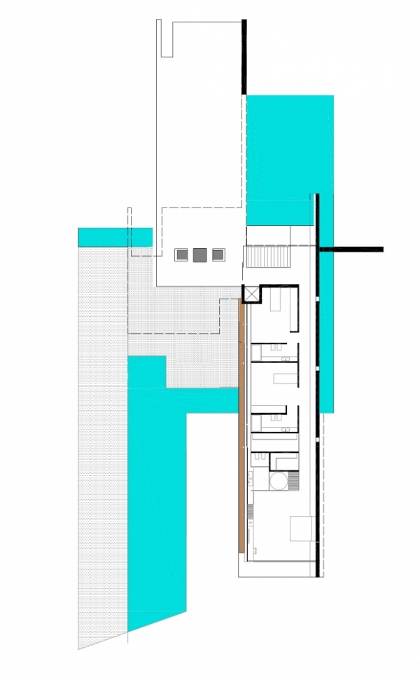 minimalistiskt hus med geometriska former övre våningen