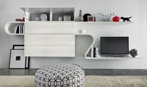 Novamobili möbeldesign väggdel-Puristisk vit trähylla pall