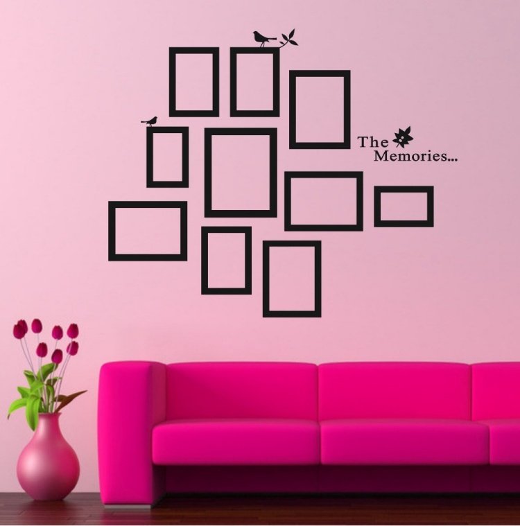 bildram-dekorera-idéer-gör-det-själv-rosa-vägg-soffa-tulpaner-vägg-tatuering