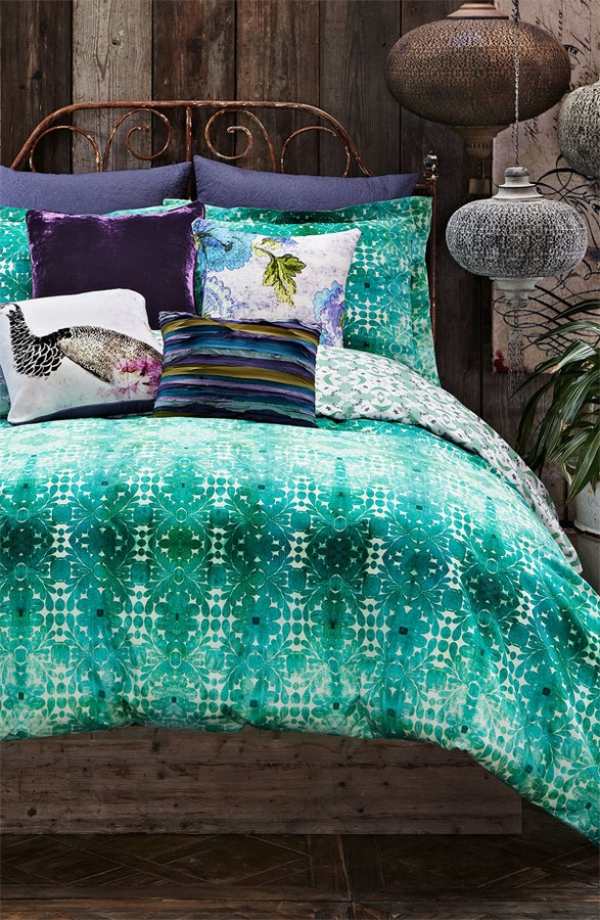 Levande idéer inredning sovrum turkosblå-gröna sängkläder nyanser sängkläder