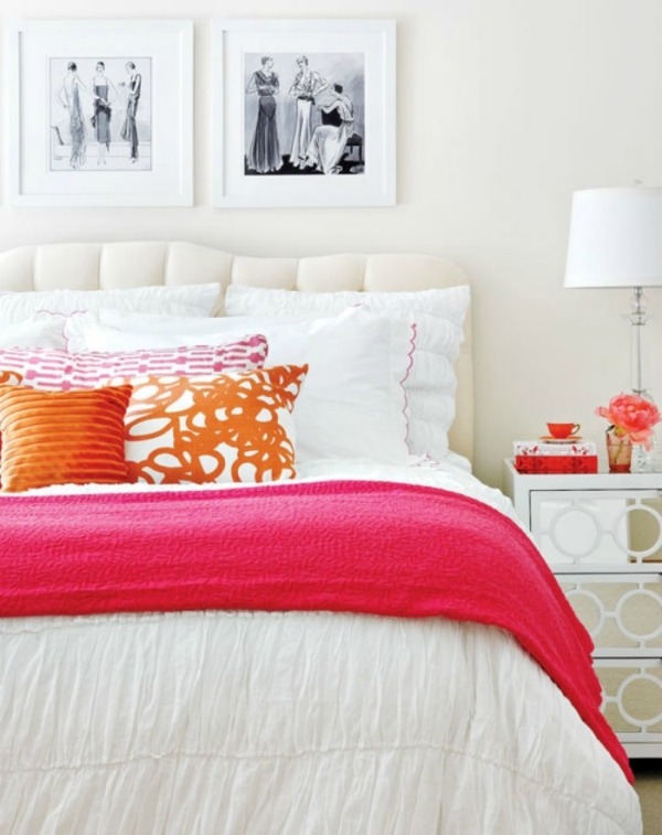 Flickor Room Design Sängklädetäcke Sänglöpare-Rosa Orange-mönster Dekorationsidéer