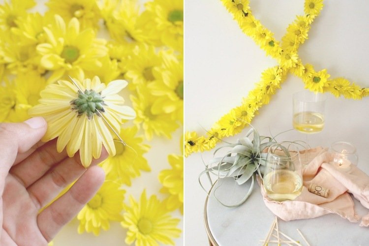 Gör sommarblommig krans för bröllopet med gula blommor själv