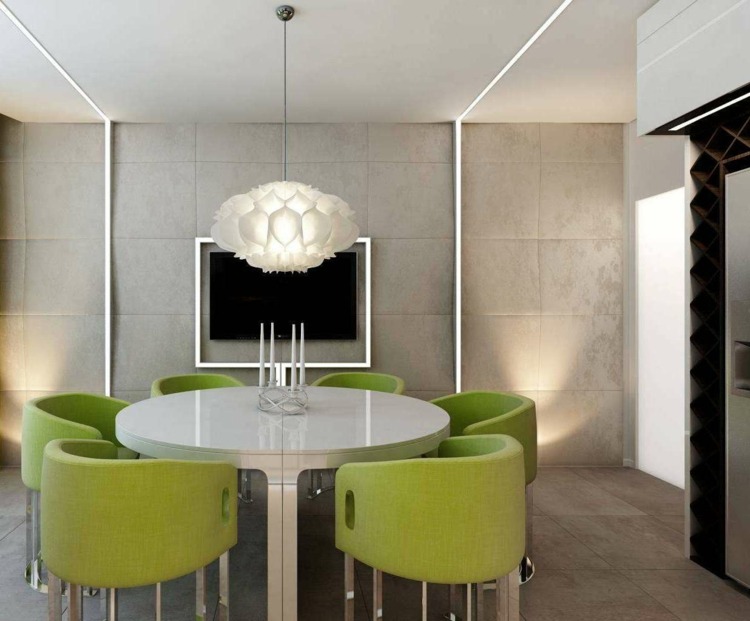 färg grön fåtölj-bord-hängande-ljus-vitt-vardagsrum-tv-belysning-ljusstake-ljus