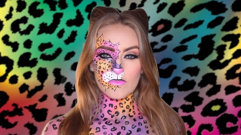Cheetah make-up pop makeup idéer för kvinnor för Halloween och Mardi Gras