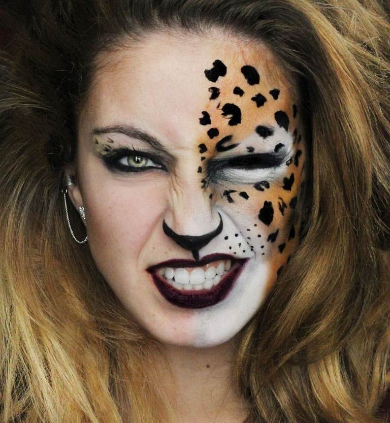 Cheetah makeup idéer för Halloween smink för kvinnor är lätta att efterlikna