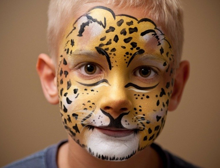 leopard karneval make-up pojke gul svart vit