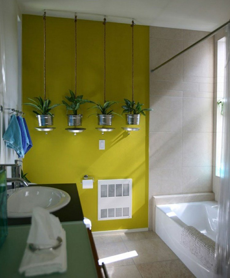 Växter för badrummet hängande handfat-rosett hampa-krävande-badkar-handfat-handdukar-vägg