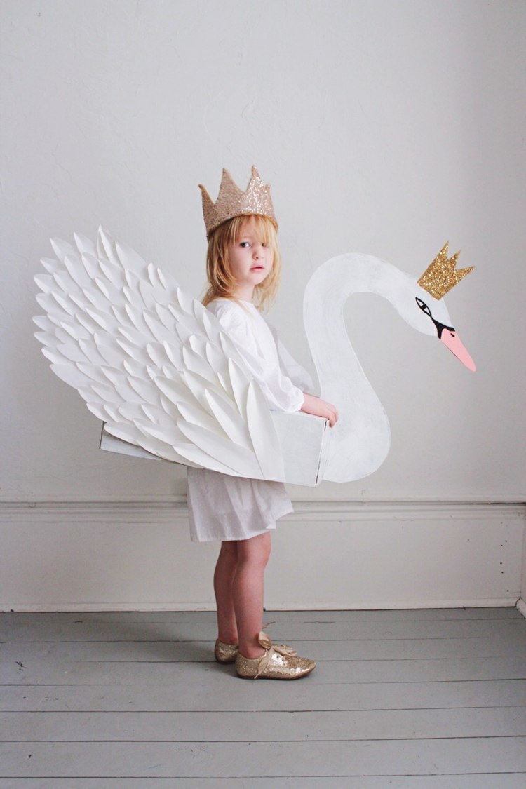 Swan Carnival Costume Kids Cardboard Girl DIY