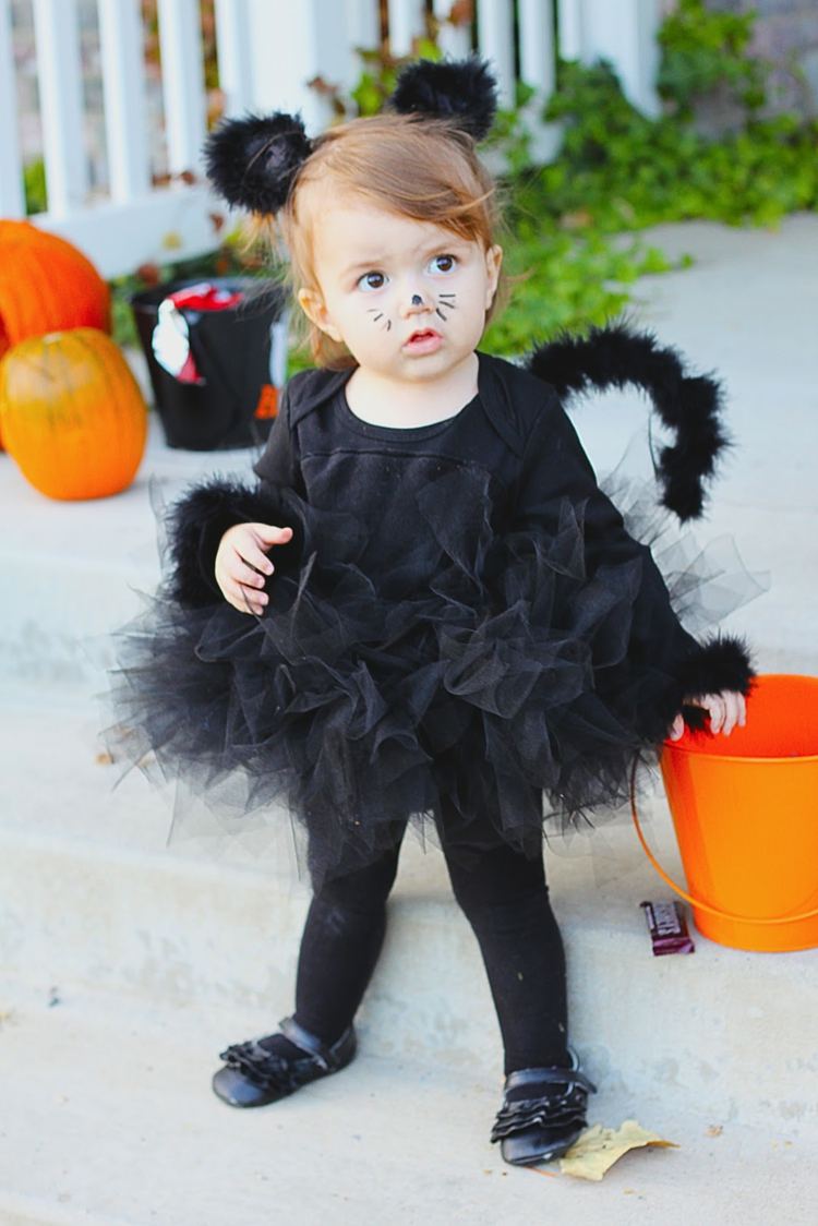 kattdräkt för barn halloween svart tutu öron svans